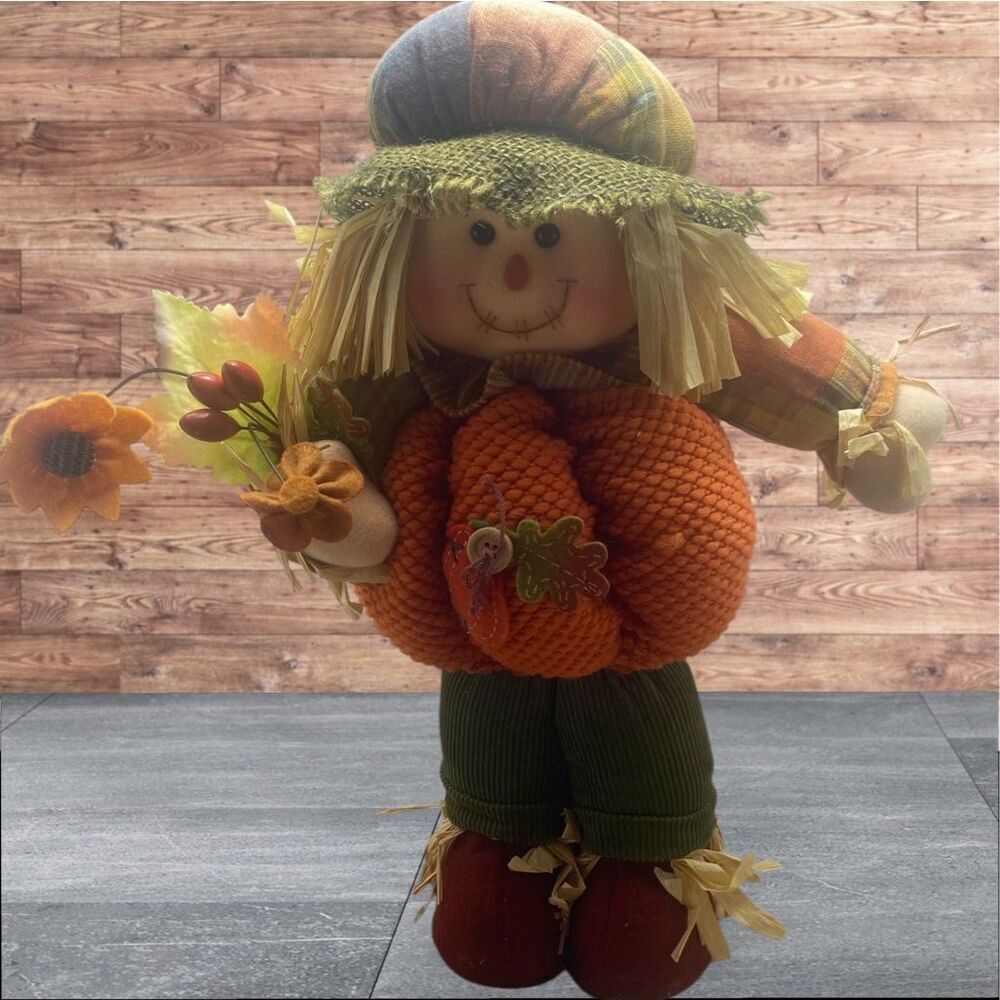 Fall Harvest Scarecrow Plush Doll Pumpkin Decor Rustic Farmhouse Autumn Thanksgi